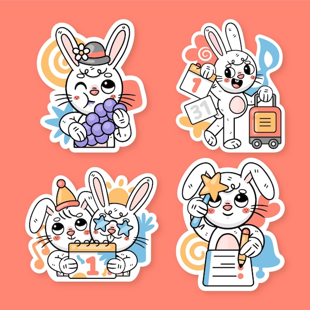 小兔子贴纸插画