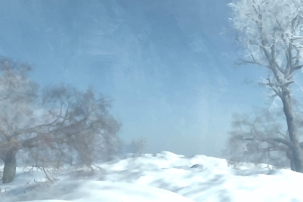 水彩冬季风景插画