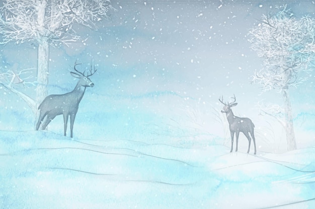 水彩冬季风景插画