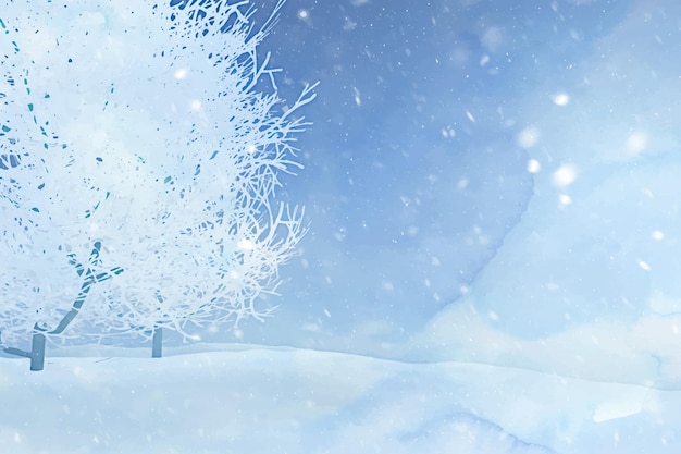 水彩冬季风景插画