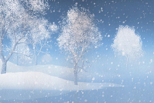 水彩冬季风景插画