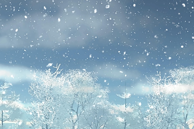 水彩冬季风景插画