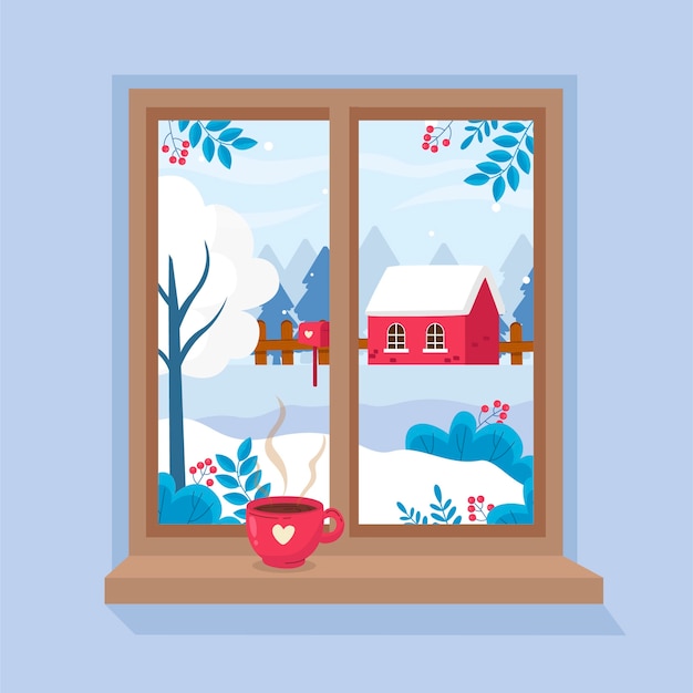 冬季窗外窗户插画