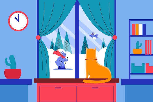 冬季窗外窗户插画