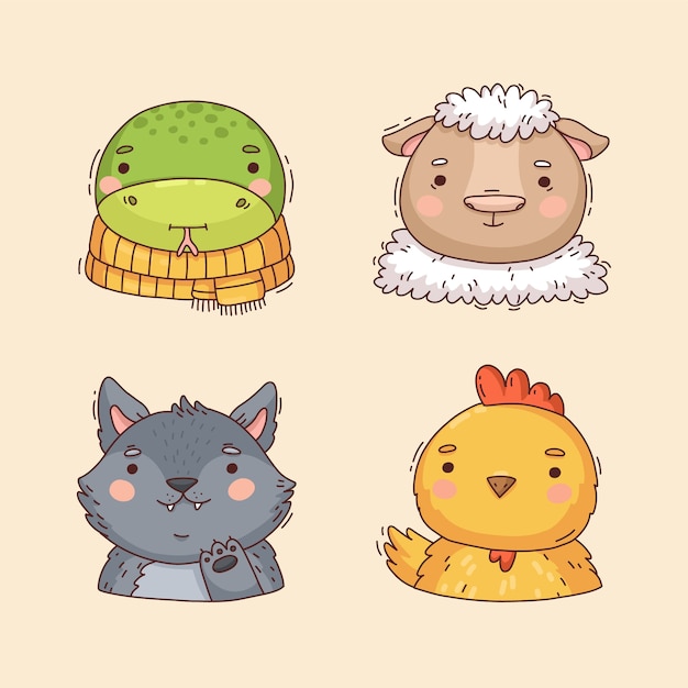 蛇羊狼鸡动物插画