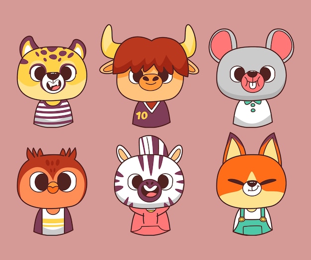 牛老鼠猫头鹰斑马狐狸老虎动物插画