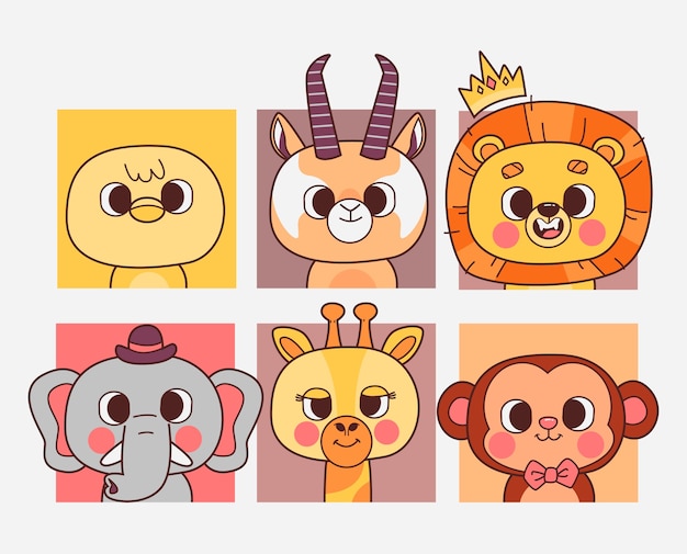 鸡山羊狮子大象长颈鹿猴子动物插画