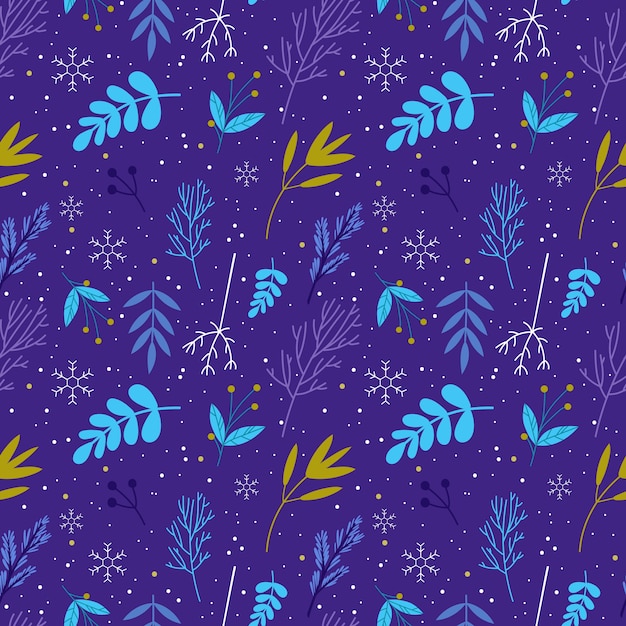 冬季叶子枝条无缝图案花纹