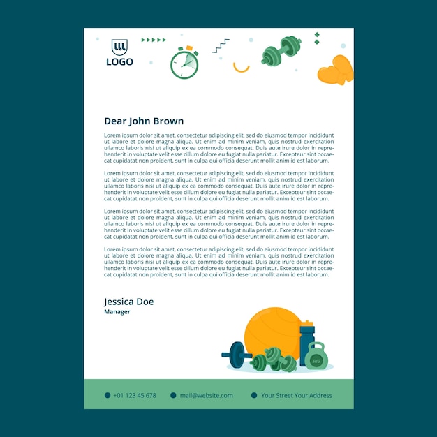 健身俱乐部信件信纸模板