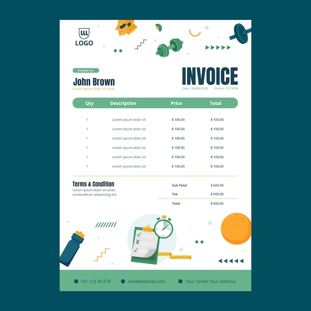 健身俱乐部发票单据价格表模板