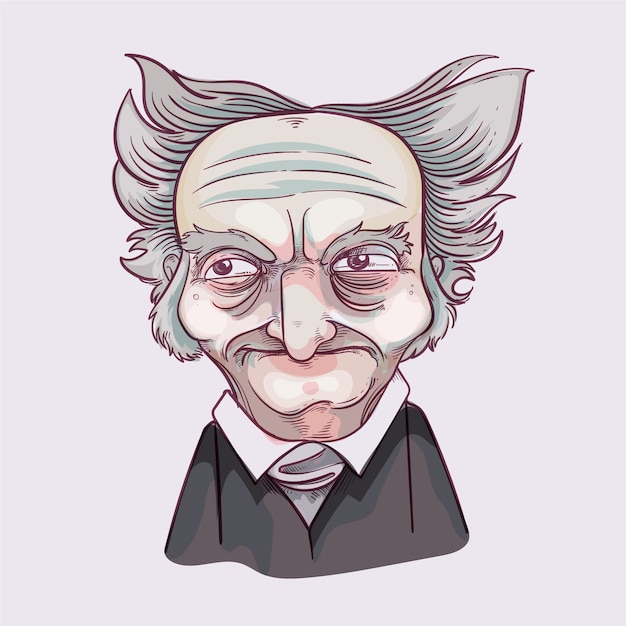手绘夸张叔本华角色人物插画