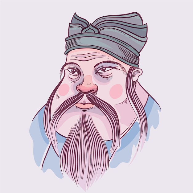 手绘夸张孔子角色人物插画
