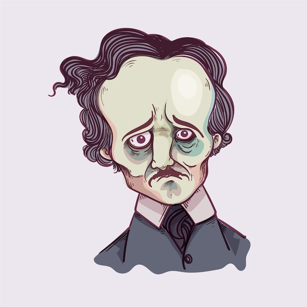手绘夸张爱伦坡角色人物插画
