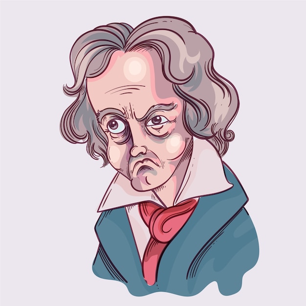 手绘夸张贝多芬角色人物插画