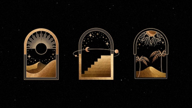 沙漠金色的们太阳星空神秘插画