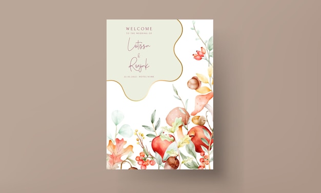 复古水彩手绘植物苹果花卉邀请函