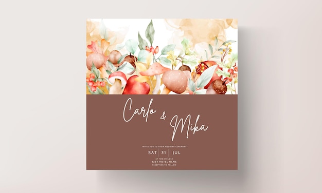 复古水彩手绘植物苹果花卉邀请函