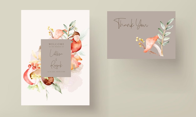 复古水彩手绘植物苹果花卉邀请函