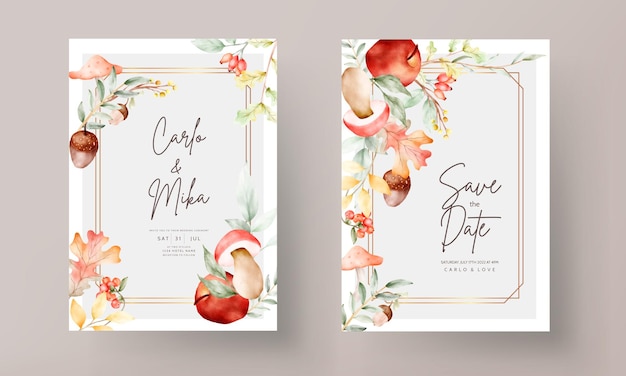 复古水彩手绘植物苹果花卉邀请函