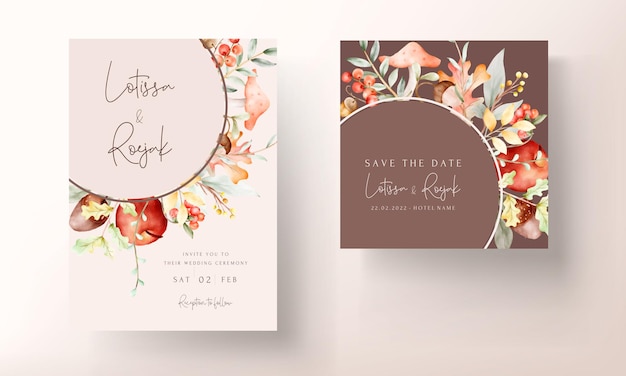 复古水彩手绘植物苹果花卉邀请函