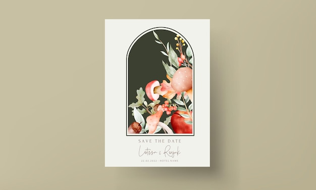 复古水彩手绘植物苹果花卉邀请函