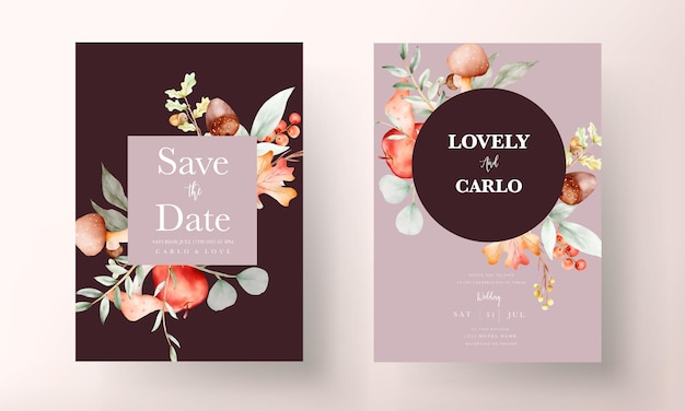 复古水彩手绘植物苹果花卉邀请函