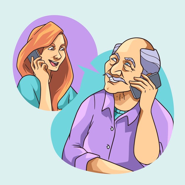 打电话交流聊天人物插画