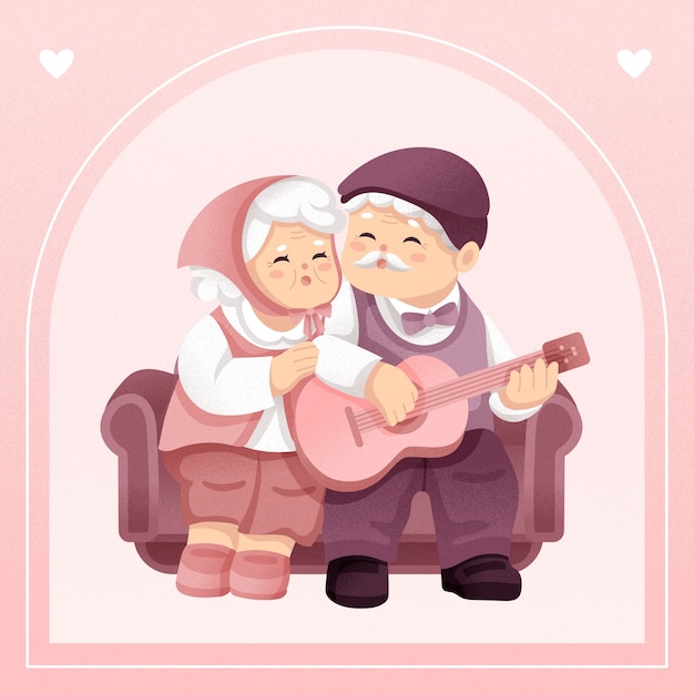 恩爱老年夫妻生活场景人物插画