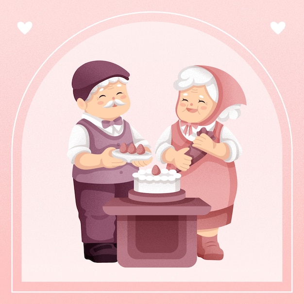 恩爱老年夫妻生活场景人物插画