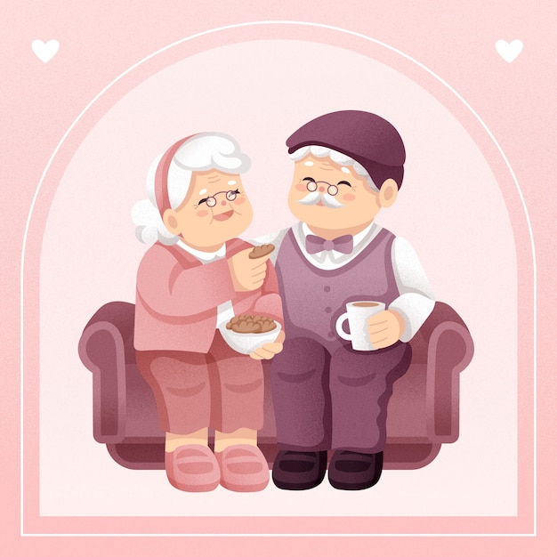 恩爱老年夫妻生活场景人物插画