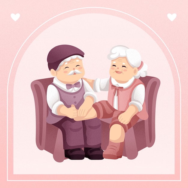 恩爱老年夫妻生活场景人物插画