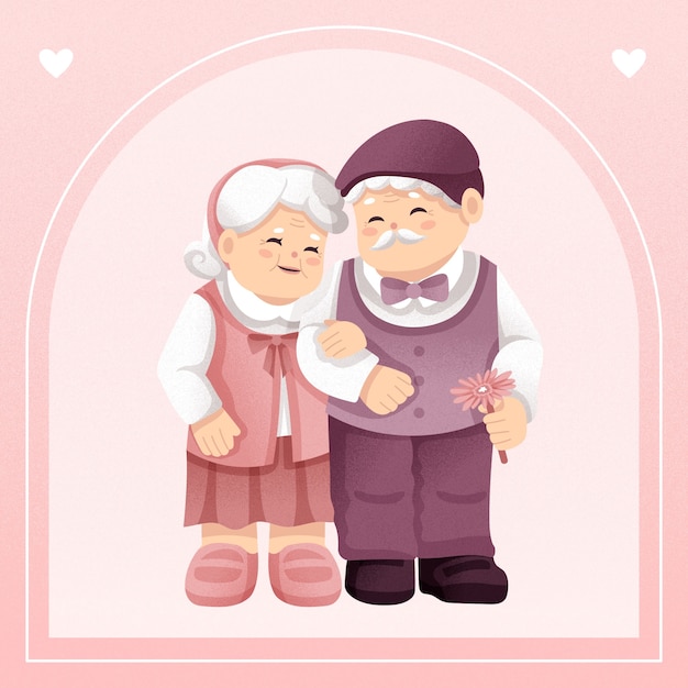 恩爱老年夫妻生活场景人物插画