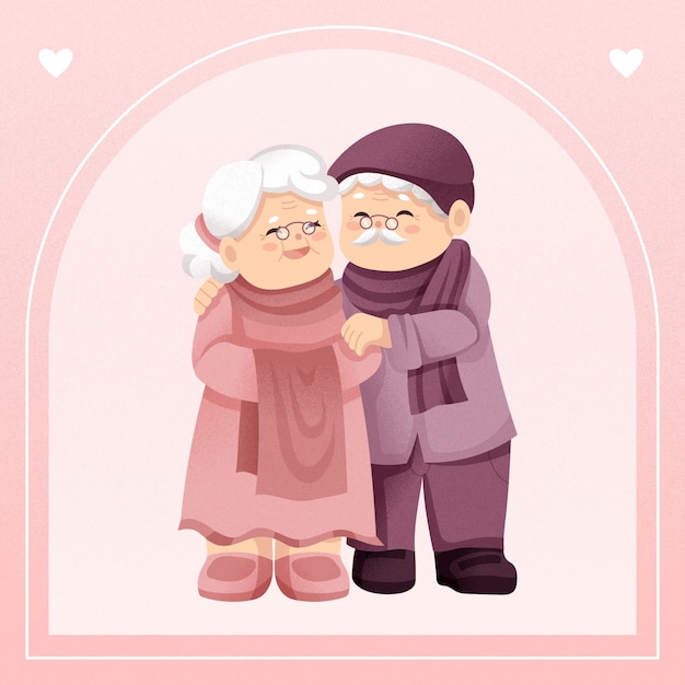 恩爱老年夫妻生活场景人物插画