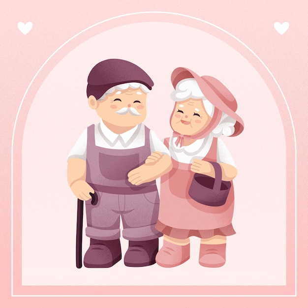 恩爱老年夫妻生活场景人物插画