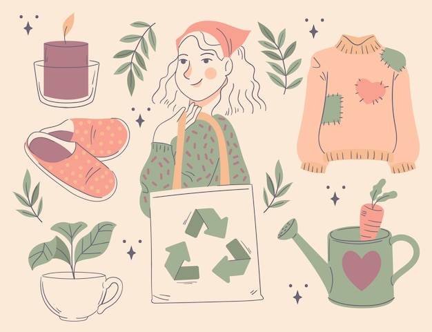 手绘生活元素人物插画