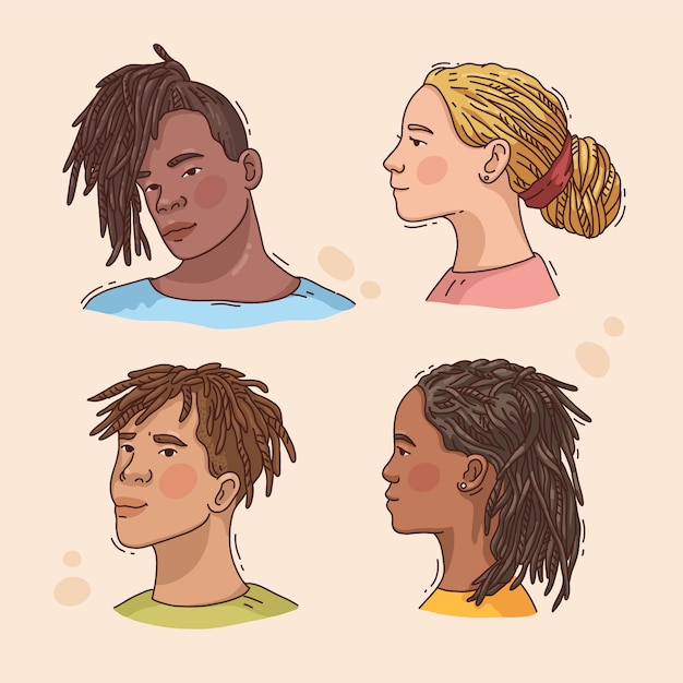 脏辫男人女人人物插画