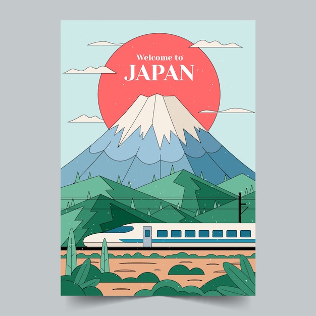 日本富士山风景插画