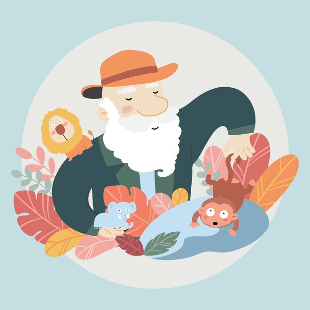 手绘查尔斯达尔文插画