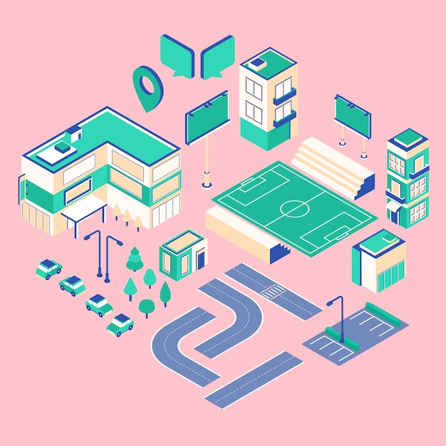 等距2.5d地图元素插画