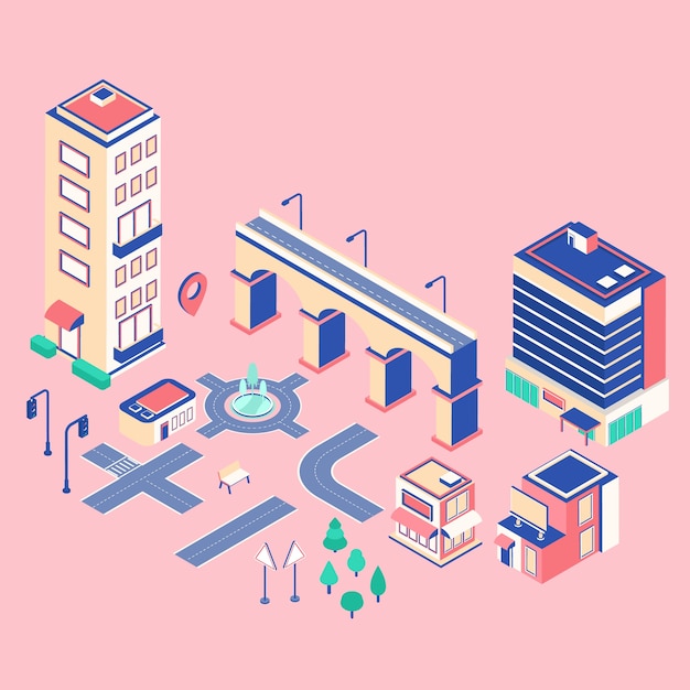 等距2.5d地图元素插画