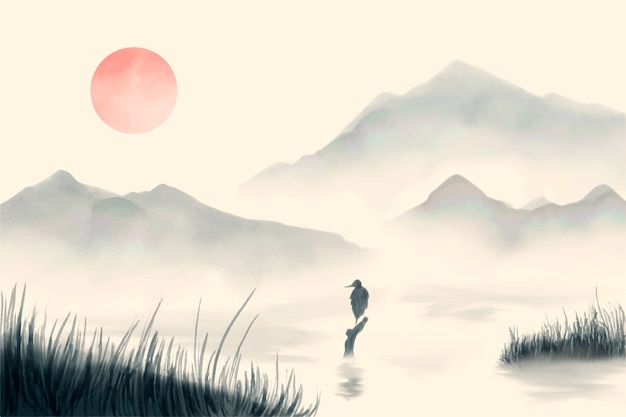 水彩中国风插画