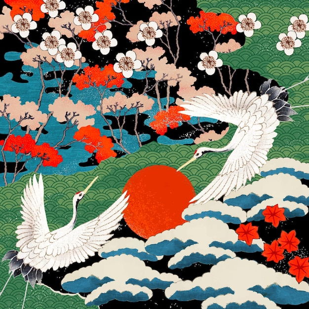 鹤花朵云图案花纹