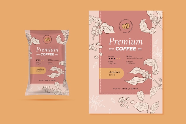 手绘咖啡包装标签模板