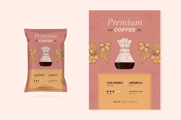 手绘咖啡包装标签模板