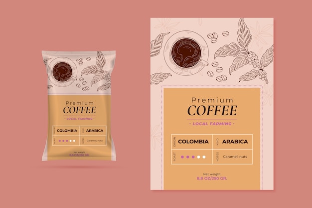 手绘咖啡包装标签模板