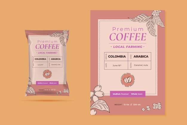 手绘咖啡包装标签模板