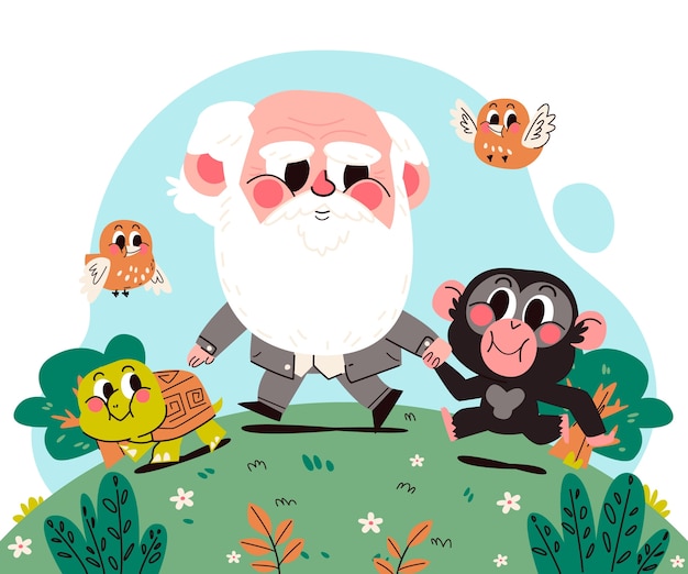 达尔文卡通插画