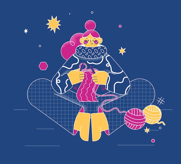 织毛衣的人插画