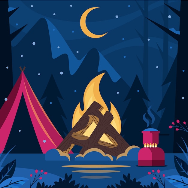 露营的篝火插画