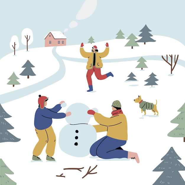 堆雪人插画